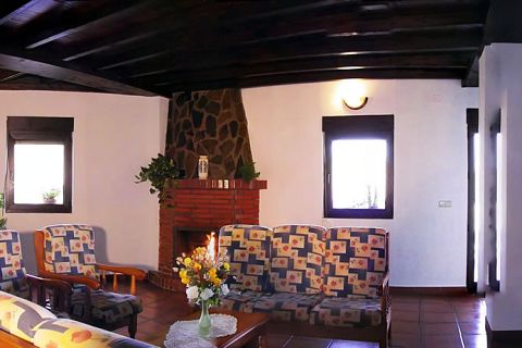 Wohn- und Esszimmer mit Kamin in Ferienhaus 8